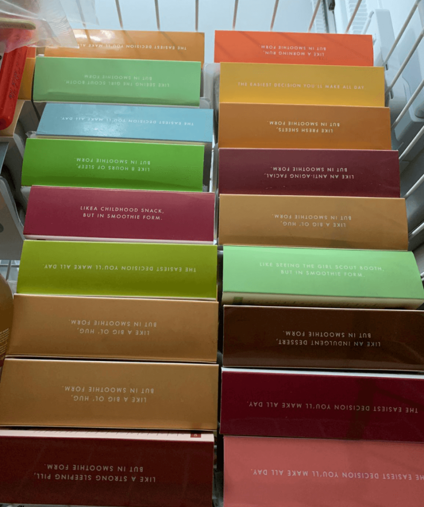 A freezer filled with Bumpin Blends smoothie cubes! Stocking up reduces shipping costs and waste.