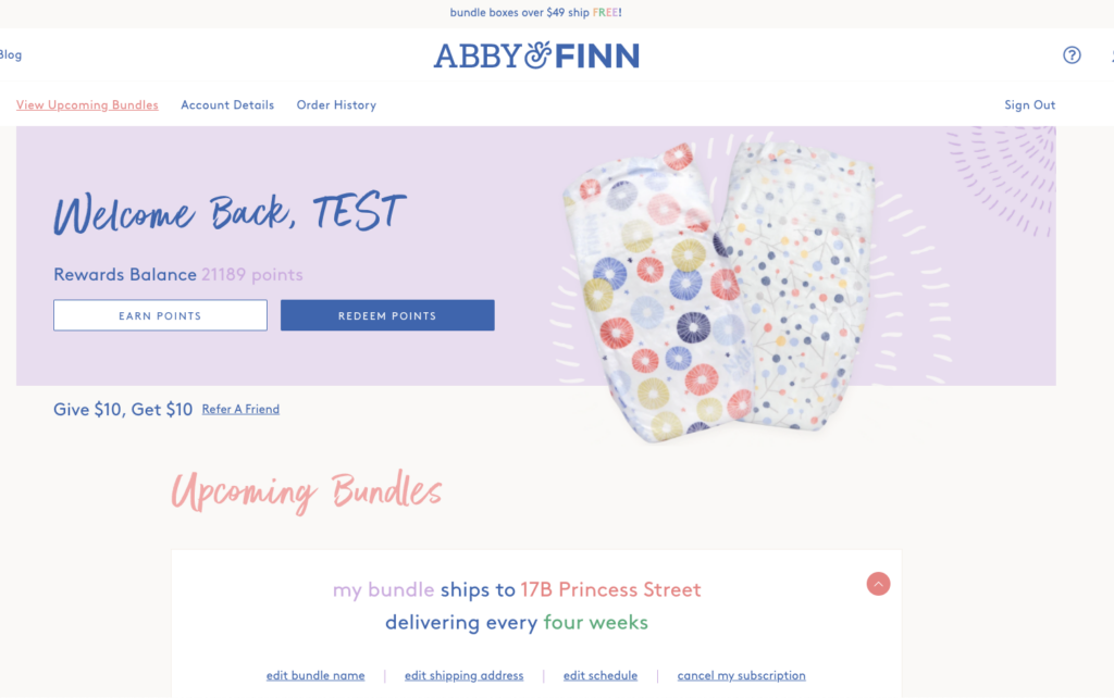 Abby and Finn's brand shines through in their customer portal.