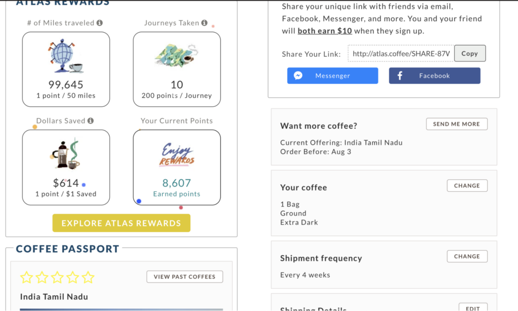 Atlas Coffee Club has fun rewards graphics in their portal.
