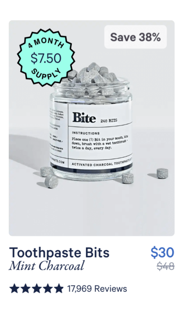 Bite shows the price a subscriber spends with a subscription, highlighting the fact that they will be saving money. 