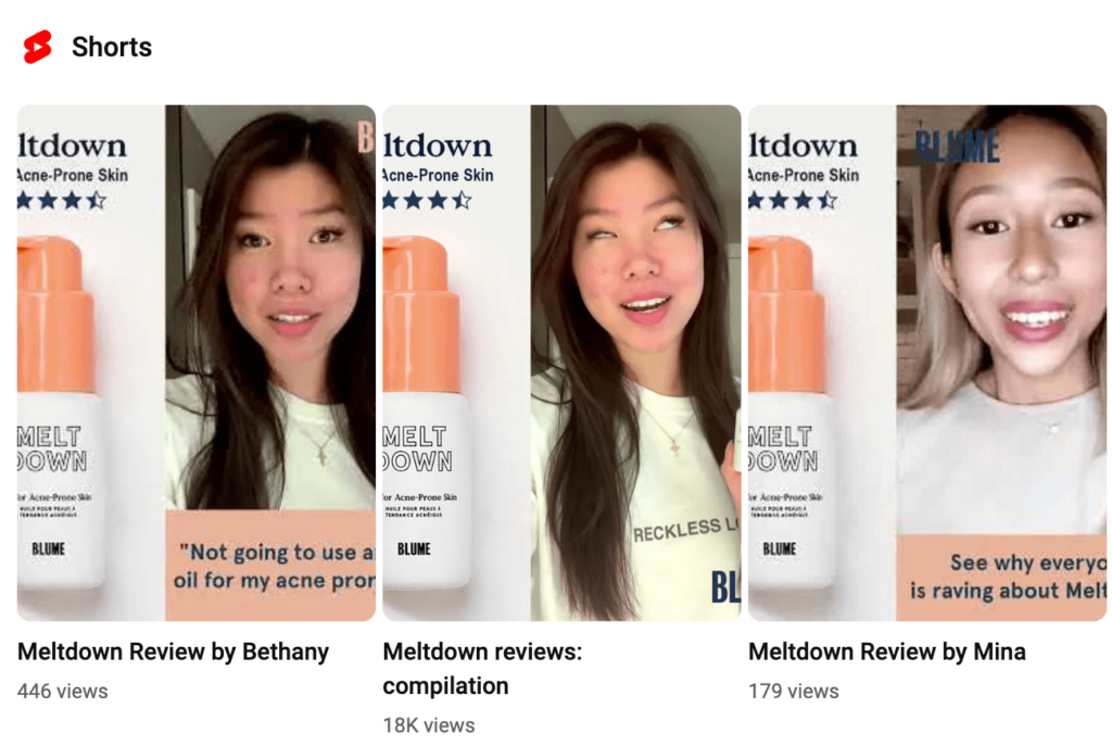 Blume shorts show customer reviews.