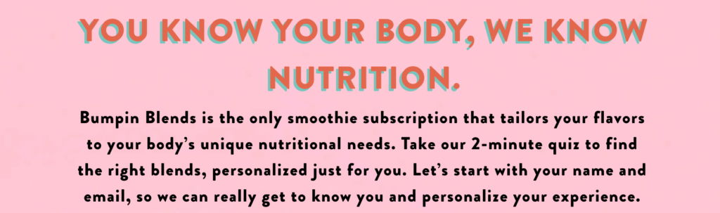 Bumpin Blends offers a quiz to their customers.