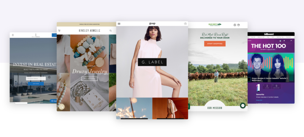 AOA's website shows screenshots of websites their team has worked on, including Goop and Billboard.