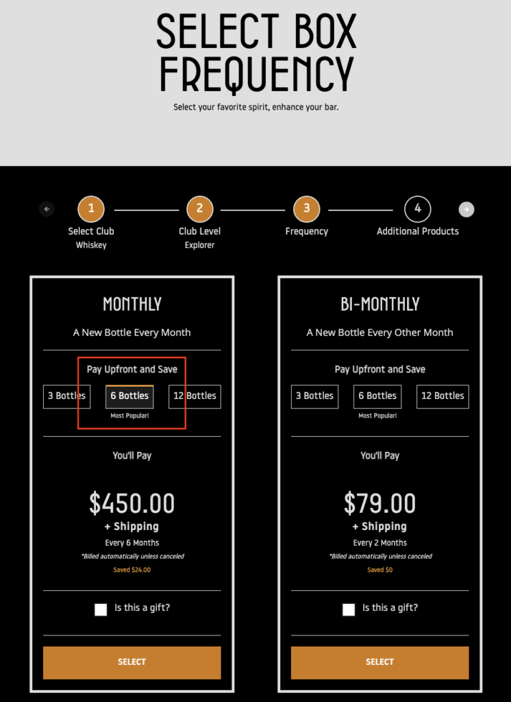 Pour More offers different subscription frequencies for their customers.