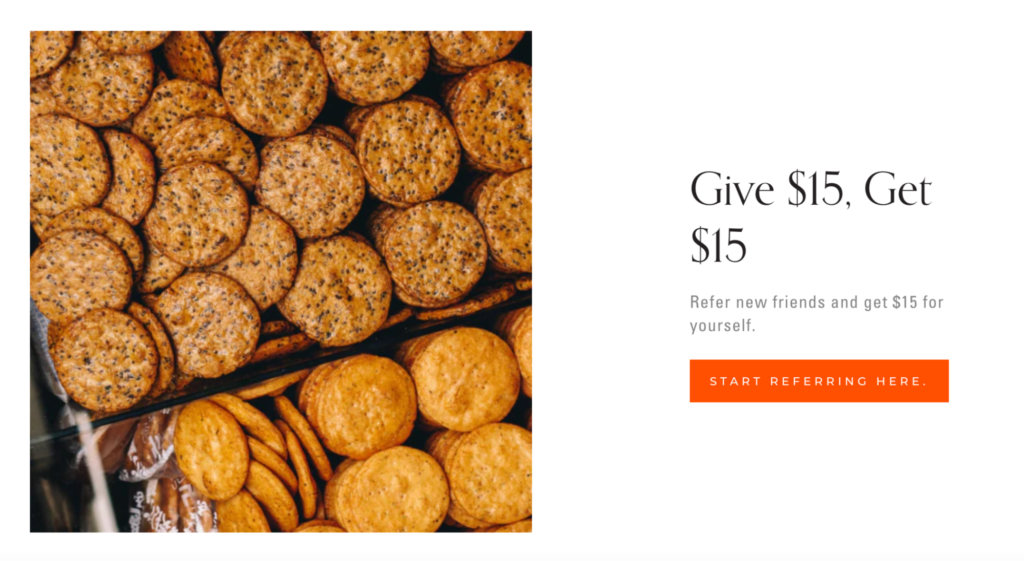 An image of crackers on the left with text on the right, explaining Bokksu's referral program.