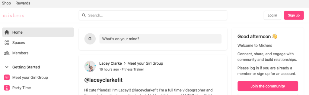 Image shows the Mixhers online community forum. 