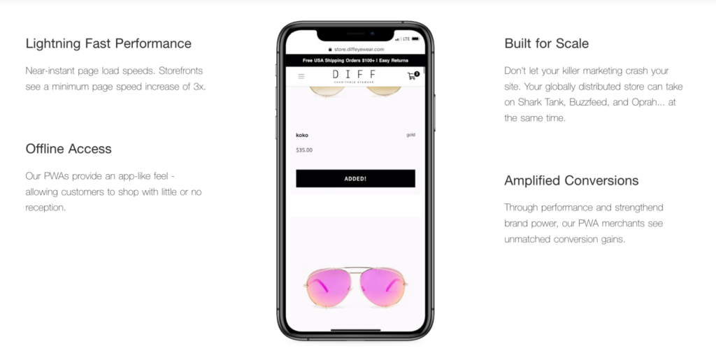 AOA's website shows an iPhone with an example website, along with text.