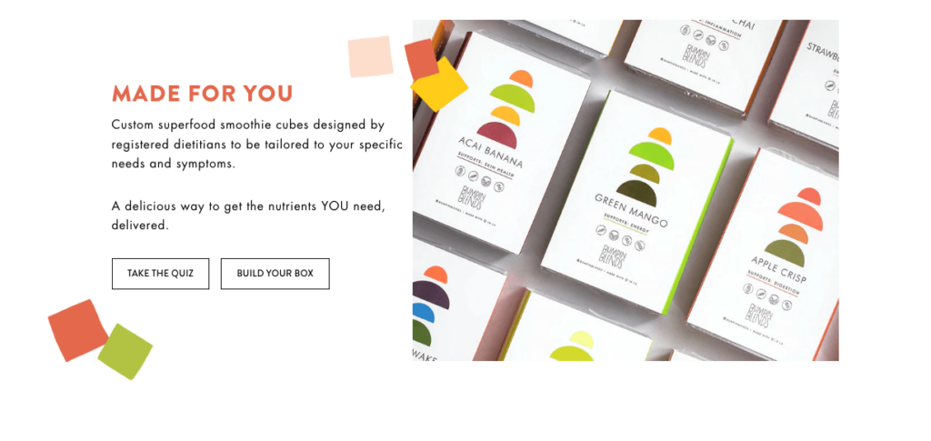 A collection of product boxes containing Bumpin Blends smoothie cubes in a multitude of flavors like, Acai Banana, Green Mango and Apple Crisp