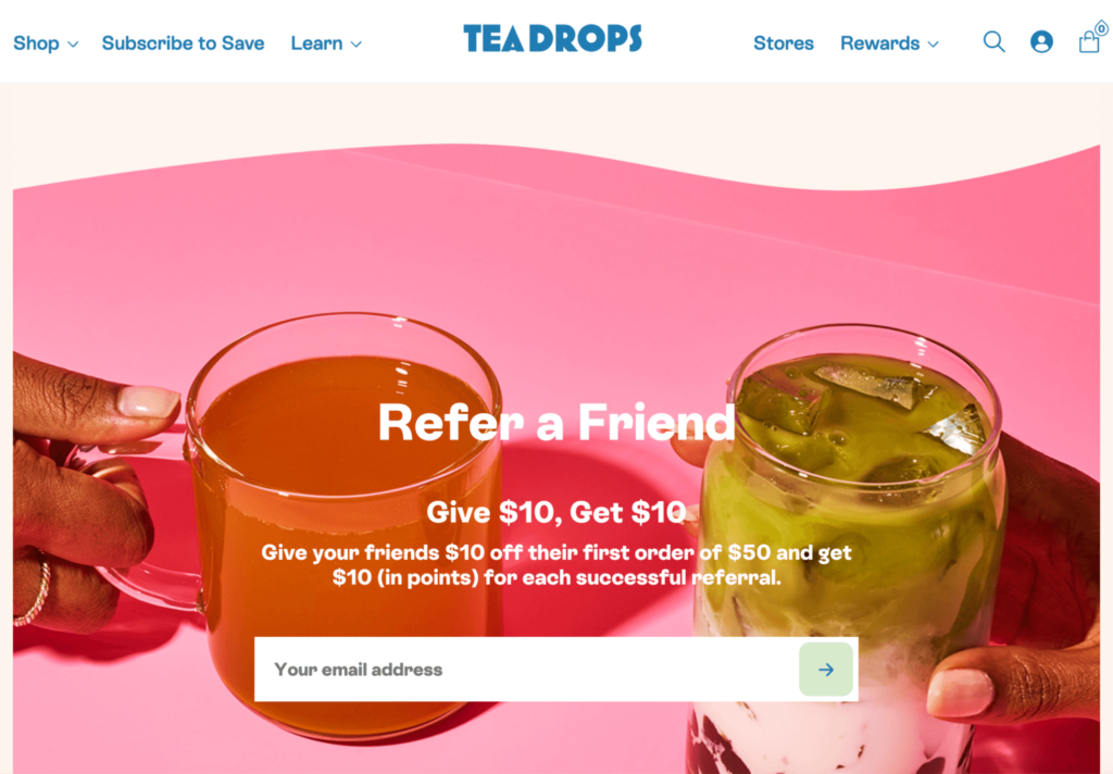 The referral feature for Tea Drops.