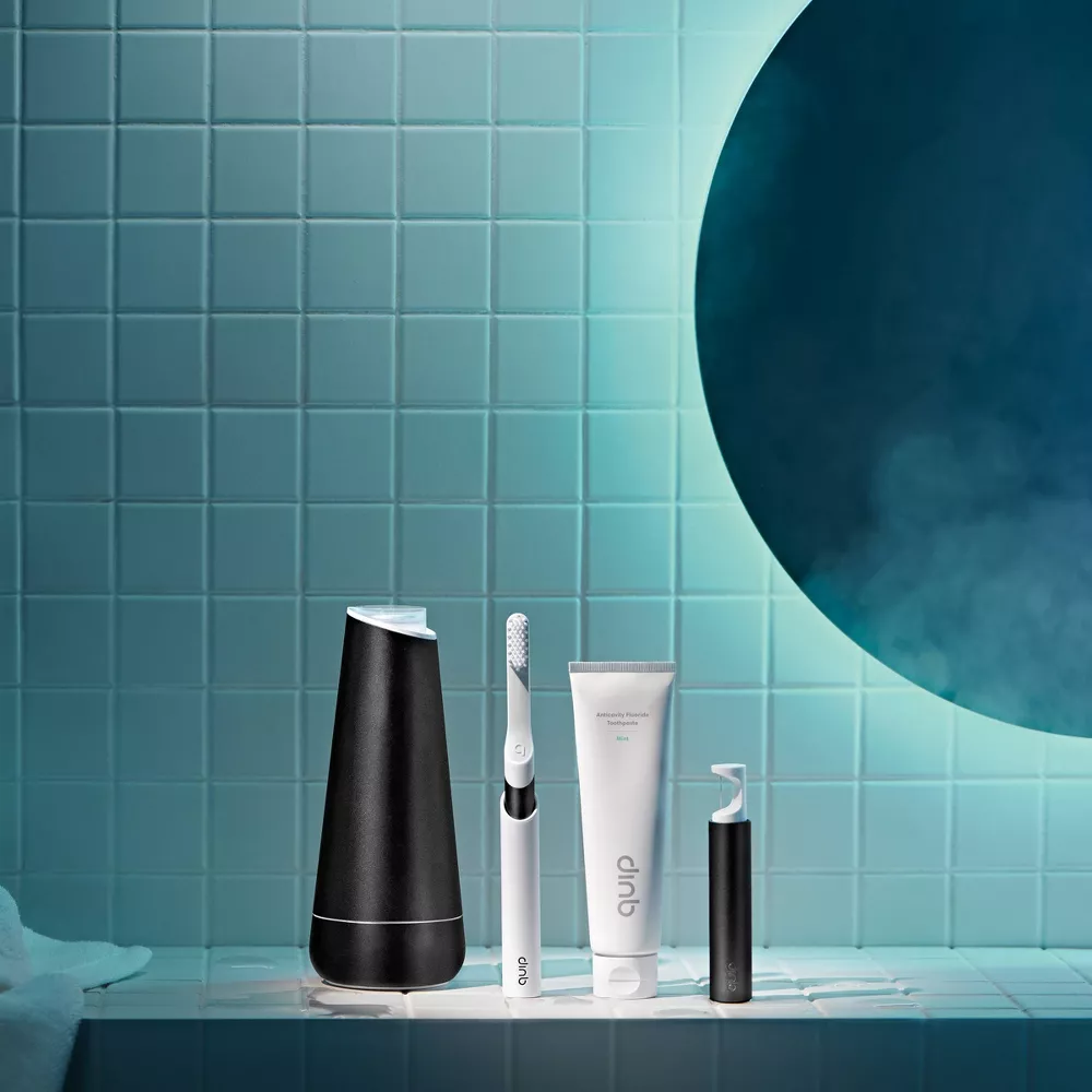 quip products sitting on a bathroom counter